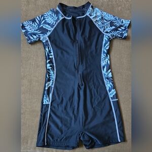 Teen Girls Plant Print Zipper Front One Piece Swimsuit